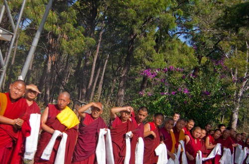 Monks waiting for Dalai Lama